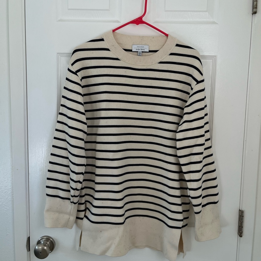 & Other Stories Striped Cream and Navy Sweater Size S